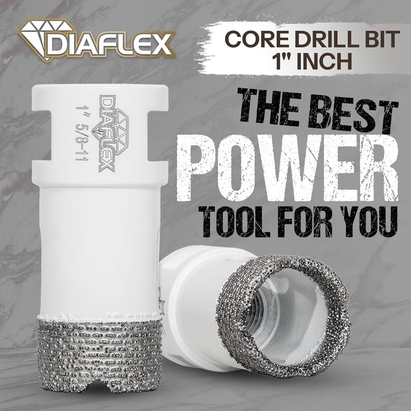 DIAFLEX Premium Brazed Core Bit – 1" Diamond Hole Saw for Porcelain, Ceramic, Stone, Dekton – 5/8"-11 Thread – Fast Clean Cuts – Vacuum Brazed – Wet or Dry Use - Image 2